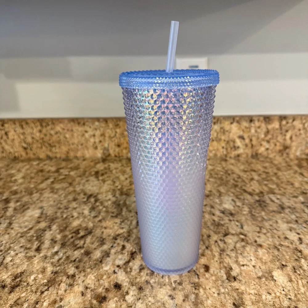 Starbucks 2021 China Ice Blue Iridescent Bling Glitter Studded Tumbler 24oz New